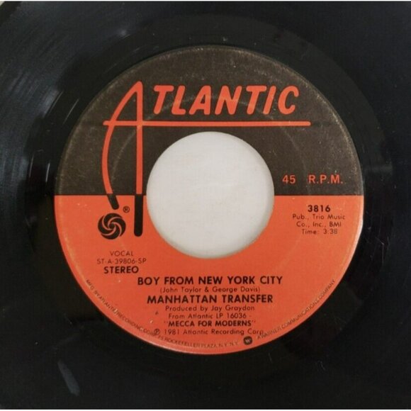 Record 45 RPM Vinyl Manhattan Transfer- Boy From New York City/ Confirmation - Picture 3 of 4